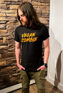 Orange font vegan zombie shirt