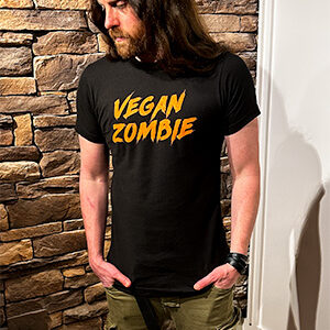 Orange font vegan zombie shirt